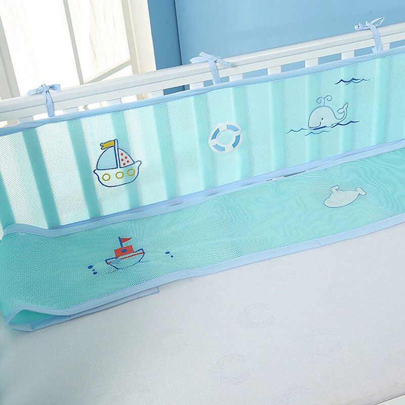 Respirant maille bébé lit pare-chocs détachable coton berceau pare-chocs bébé soins infirmiers berceau protecteur coussinet Long lit pare-chocs été lit: Blue