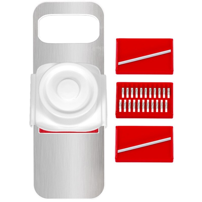 Mandoline snijset groenterasp voedselversnipperaar roestvrijstalen groentesnijder met handbescherming: Rood