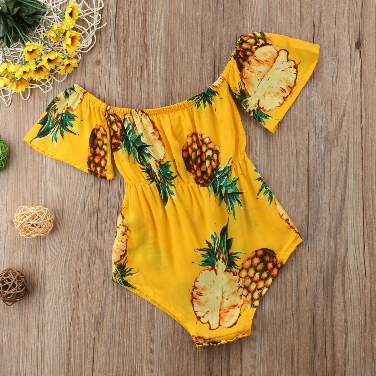 Da criança Infantil Do Bebê Da Menina Do Menino Do Miúdo Fora Do Ombro Shortsleeve Abacaxi Macacão Bodysuit Playsuit Roupas de Algodão Do Bebê Menina 0-24 M