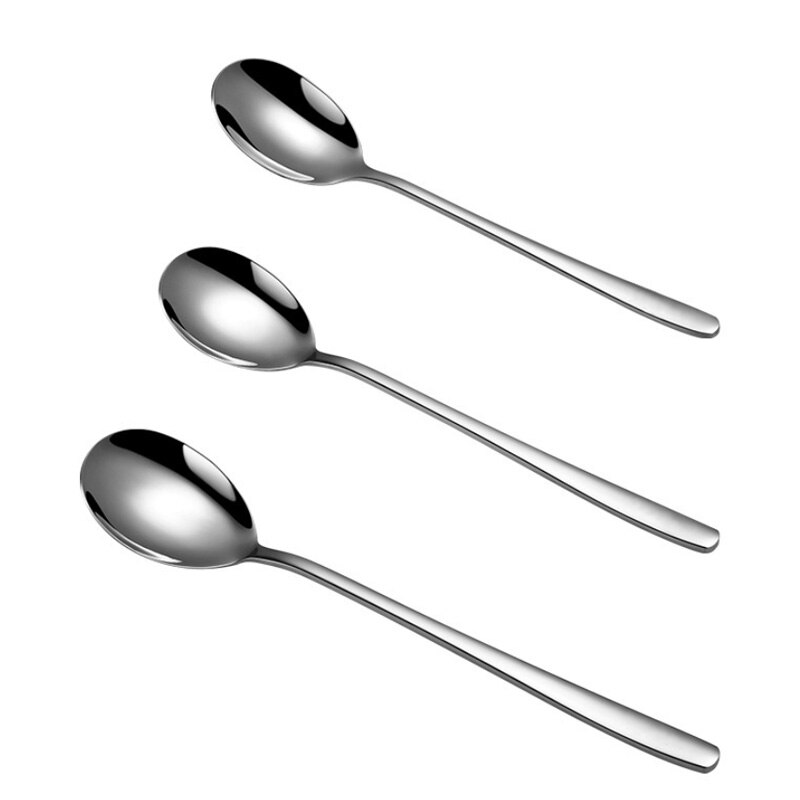 Rostfritt stål flisskedar med långt handtag koreansk soppsked middagskedar ris / sallad porslin bestick efterrätt teskedar