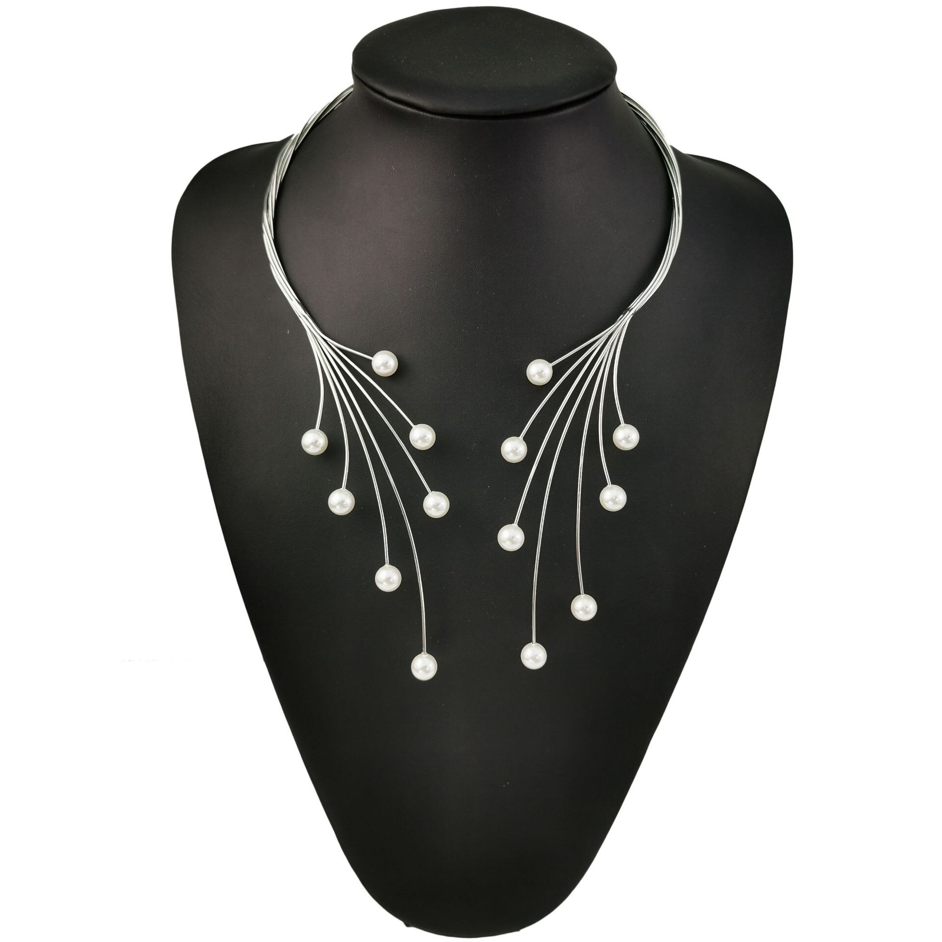 Metalen Imitatie Parel Overdreven Kraag Vrouwen Legering Ketting Bar Party Ketting Accessoires: Silver