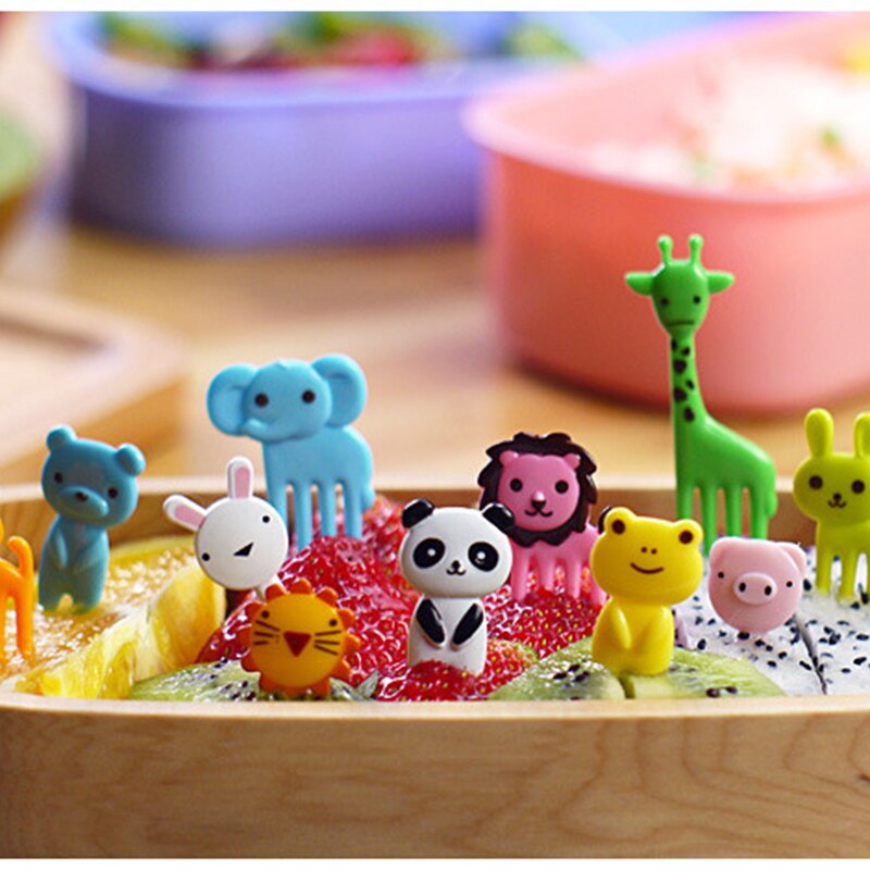 Cutezcute Bento Eten Pick Vork 10 Stuk Giraffe Hond Kat Beer Aap (Kleur Kan Variëren) kids Vork Fruit Vork Tob