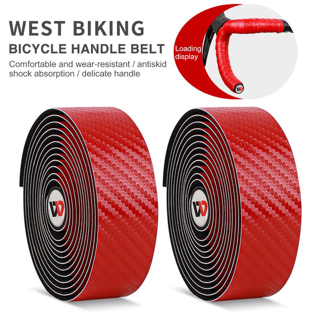 2 pièces vélo de route guidon sangle résistant à l'usure en cuir PU carbone impression barre de vélo poignées envelopper ensemble de ruban accessoires de vélo: red