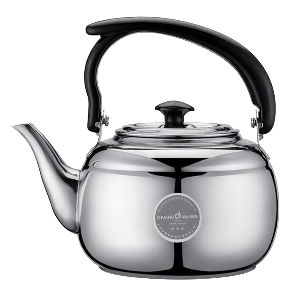 1L Stainless Steel Teapot Kitchen Tea Kettle Metal Stovetop Tea Pot Black White 2 Colors to Choose: Silver