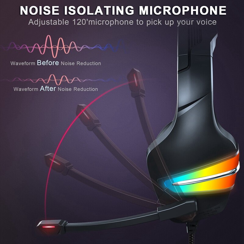 J6 Gaming Headset with Mic and Noise Cancellation Headphone Gaming with Led Light for Phone,Laptop,PS4,PS5,PC,