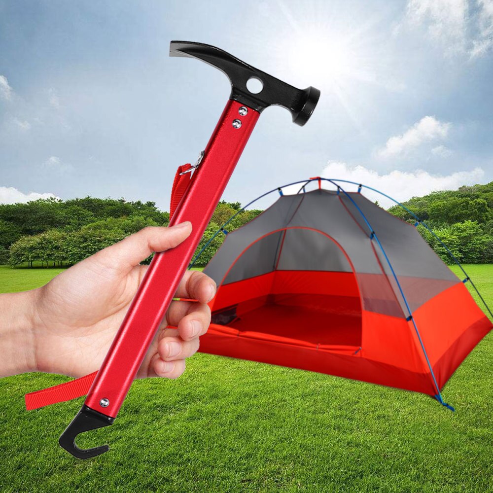 Multifunktions campinghammerhammer til teltpløkker (rød)