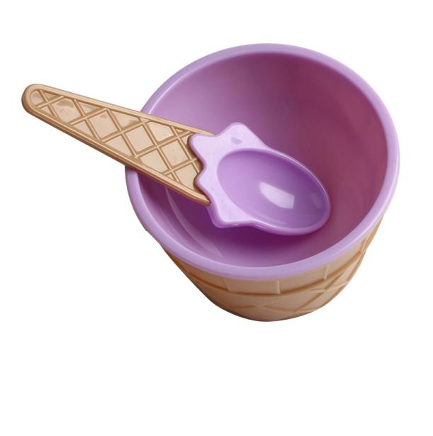 1Set Kids Ice Cream Bowl Spoon Set Durable Children Lovely Dessert Bowl DIY Ice Cream Tools For Kitchen: PP