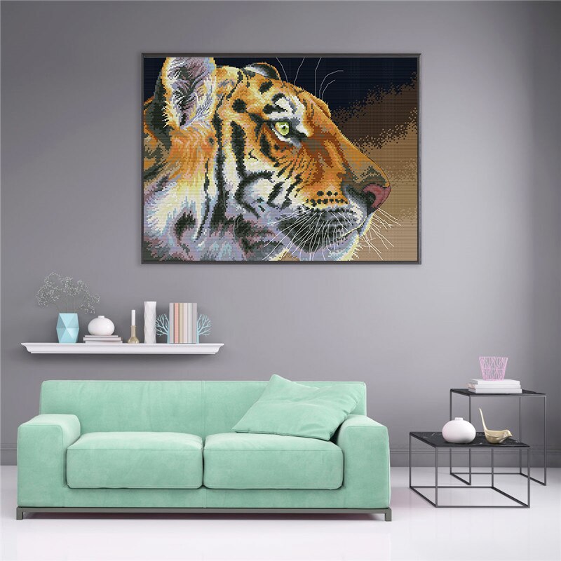 Glæde søndag tiger mønster dmc 14ct 11ct trykt korssting kit diy håndlavet bomuldstråd broderi boligindretning send