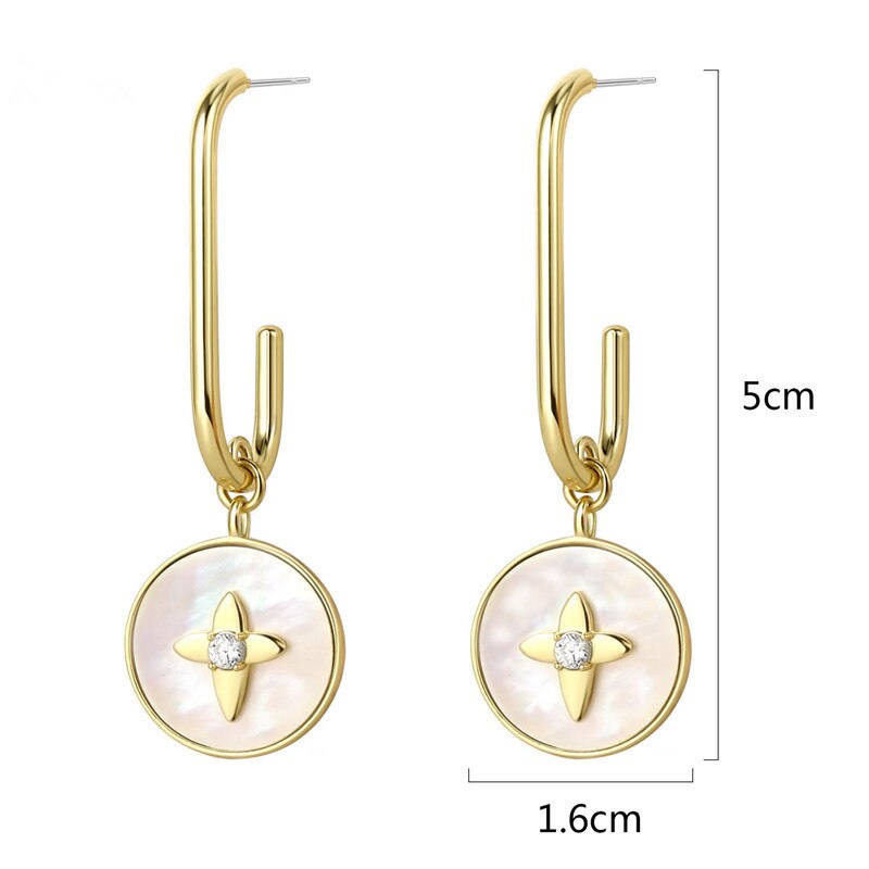 Natuurlijke ronde witte schelp moeder ketting overdreven gouden bloem ot type ster dikke ketting: C oorbel