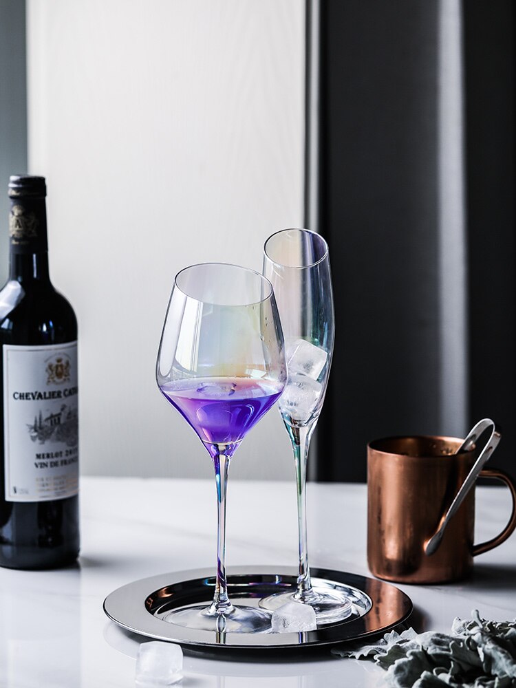 Regnbåge jonpläterat kristallglas vin lutande glas vinglas kopp champagneglas bar hotellfest hem bröllop dryck