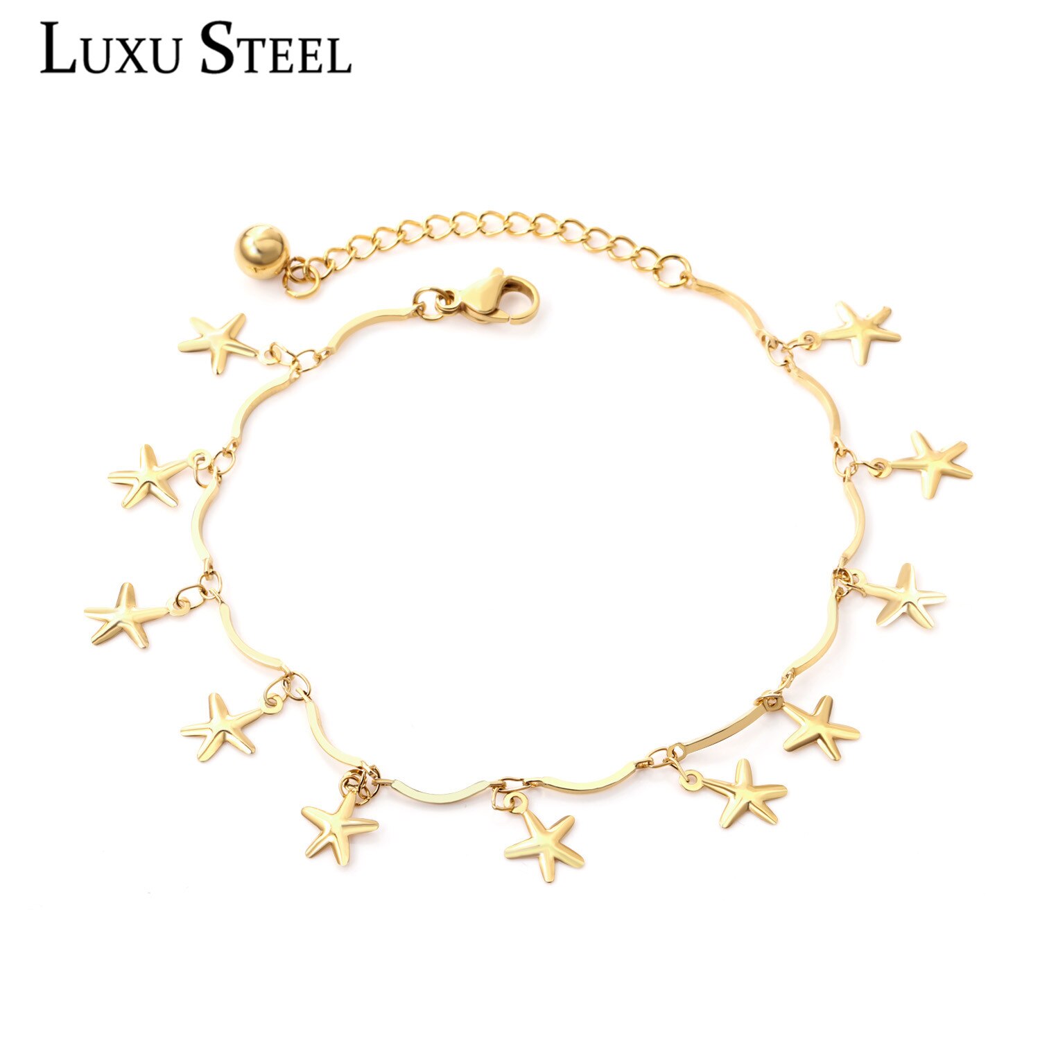 LUXUSTEEL obrączki dla kobiet akcesoria robić stóp gwiazda ze stali nierdzewnej kształt 20cm + 5cm regulowana bransoletka obrączka na nóżkę ptaka na nodze kobieta