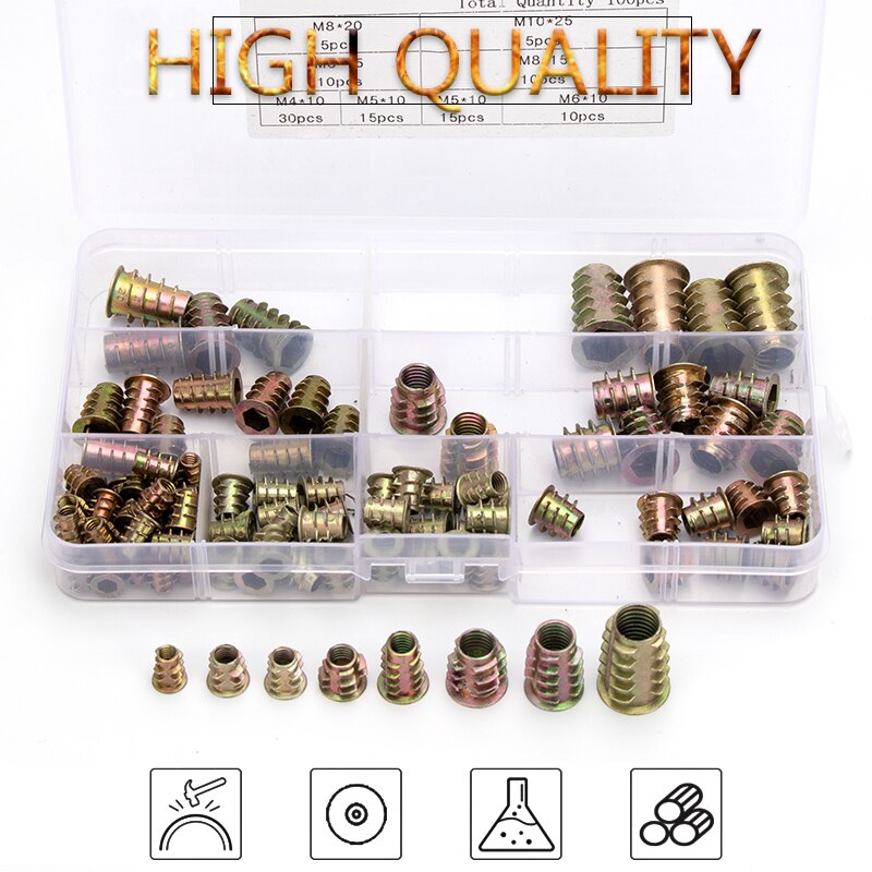 100 stuks zinklegering  m4 m5 m6 m8 m10 zeskant aandrijfkop moeren zinkmoerenset houten meubels meerdere maten verzinkte moeren assortimentset