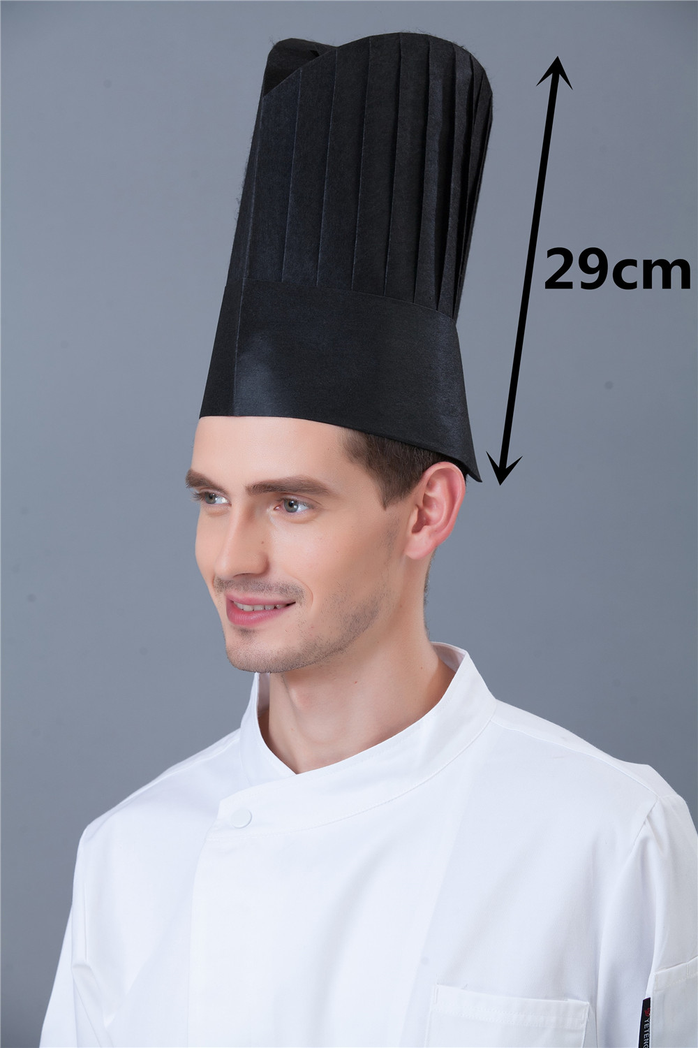 unisexe non tissé haut moyen plat rond chapeau Restaurant hôtel cuisine travail de cuisine porter Chef chapeaux blanc noir 10 Pcs/Lot: 06