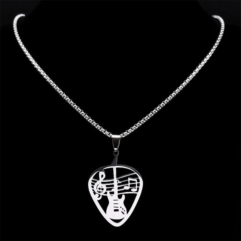 Collana con ciondolo plettro per chitarra musica rock musicale per donna/uomo Collare per gioielli regalo per feste con catena per basso musicale punk in acciaio inossidabile