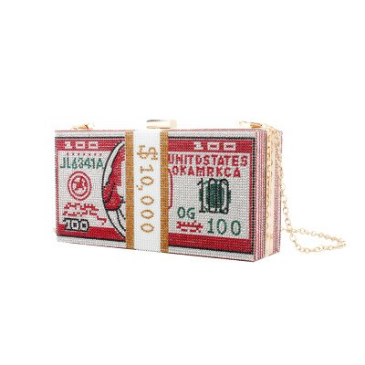 Kvinder daglige clutch taske retro rhinestone dollar mønster boks poser kæde skuldertaske tote damer håndtaske crossbody taske: Rød