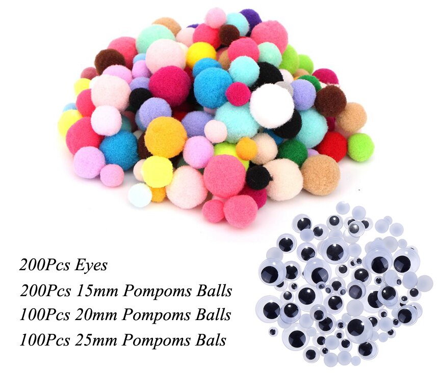 100-500 Stks/partij Gemengde Zachte Ronde Vormige Pompom Ballen Pluizige Pom Pom Voor Kids Diy Kledingstuk Handcraft 15mm/20Mm/25Mm Gyh: 200-Eye-15 100-20-25