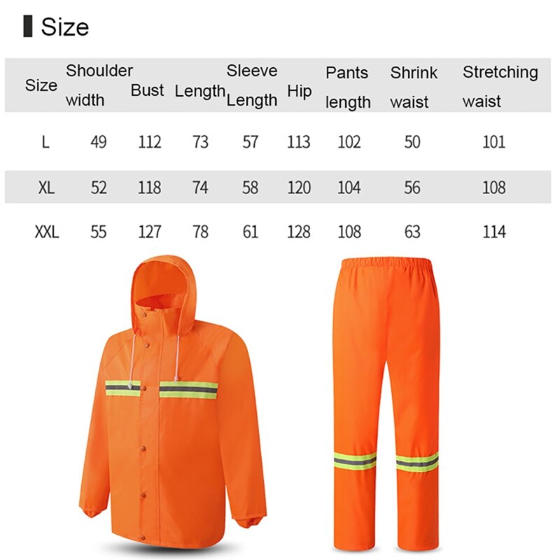 Reflective Rain Suit Hooded Long Sleeve Jacket Pants Kit High Visibility Windproof Waterproof Raincoat Rainwear Outwear