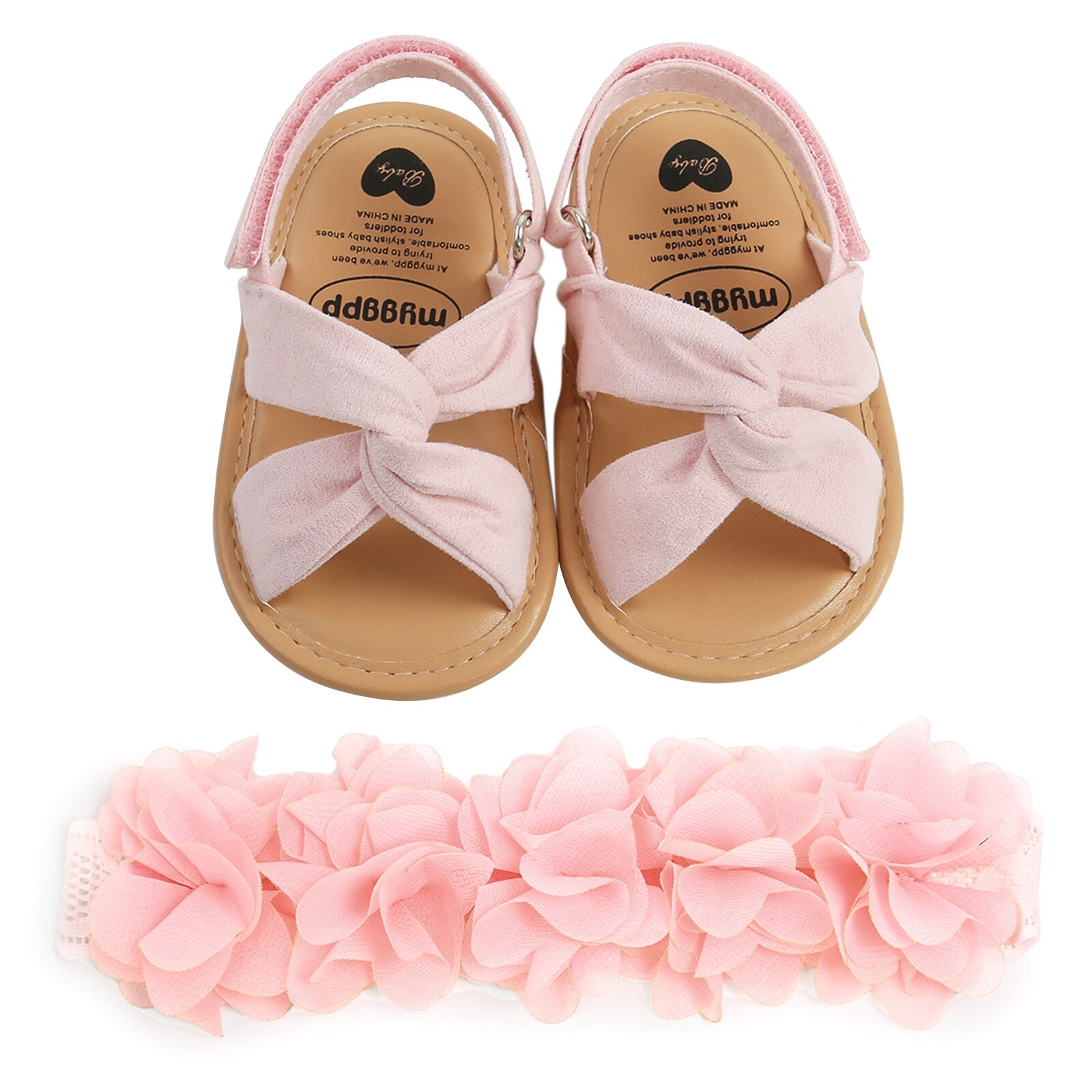 Pudcoco Baby-mädchen-sandalen- und haarband-einstellen: niedliche, rutschfeste Ballerinas und ein haarband mit blume für babys ab 0-18 monaten.: D / 7-12 monate