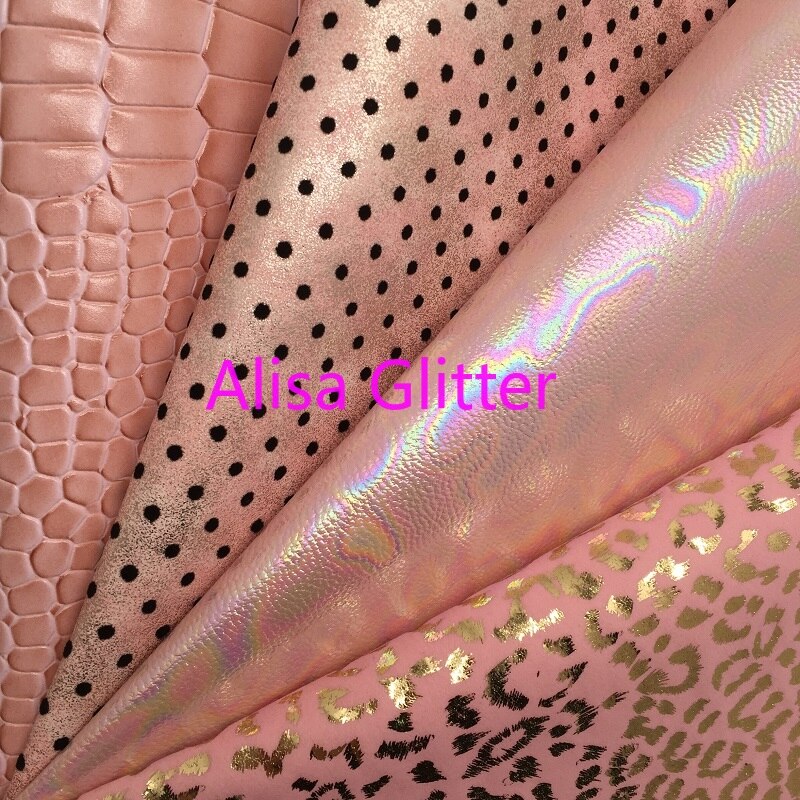 Alisa-cuero sintético de grano de cocodrilo rosa brillante, tamaño A4, 21x29cm, tela con estampado de leopardo dorado, para manualidades, G250, 1 Uds.