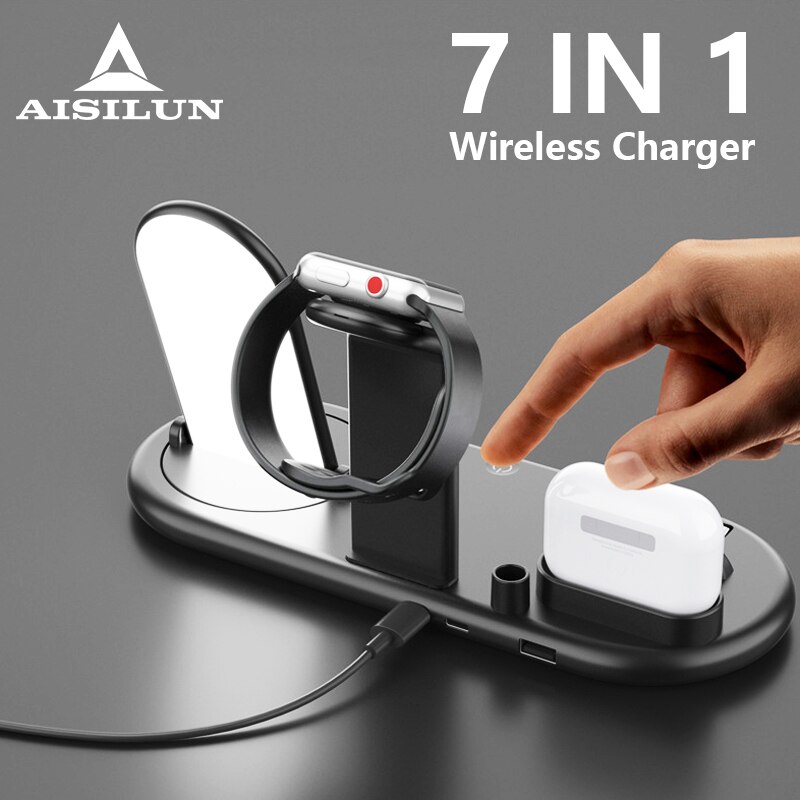 Chargeur sans fil 10w pour iPhone 11Pro XR XS MAX charge complète sans fil rapide 7 en 1 chargeur pour Apple Watch 5 4 3 pour Airpods