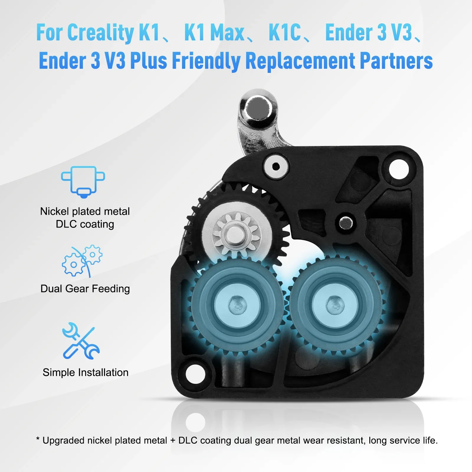 Upgrade K1 K1C K1 Max Extruder Gear All Metal Driver Gear for Creality Ender-3 V3 Plus Extruder Nickel DLC Coated Hardened Steel