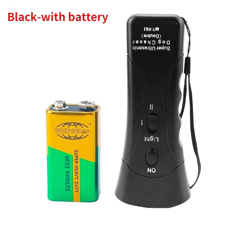 Led ultralyds anti-gø-enhed ultralyds-hundeafviser anti-gøen stop gø-træningsudstyr отпугиватель собак: Sort med batteri