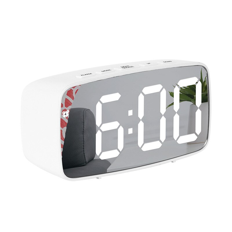 LED Mirror Digital Clock Alarm Battery USB Charging Date Temperature Display Snooze Funtion Electronic Watch Home Office Decor: A White mirror