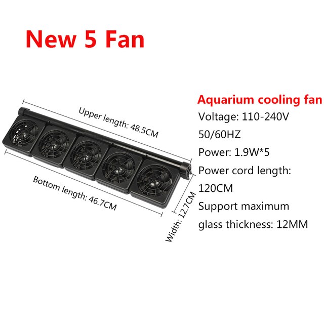Aquarium Fish Tank Cooling Fan System Chiller Control Reduce Water Temperature 1/2/3/4 Fan Set Cooler Marine Pond Accessories: 5 Fan