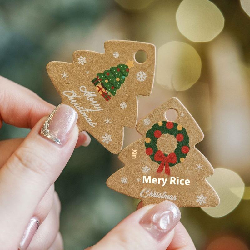 48 szt. Etykiety na choinkę, woreczki na prezenty, wiszące etykiety z papieru kraft, retro świąteczne opakowania na cukierki i ciasteczka, dekoracje bożonarodzeniowe kolęda Navidad