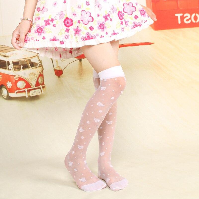 Calcetines blancos con estampado de mariposa por encima de la rodilla, uniforme escolar, calcetín de encaje fino, 1 par