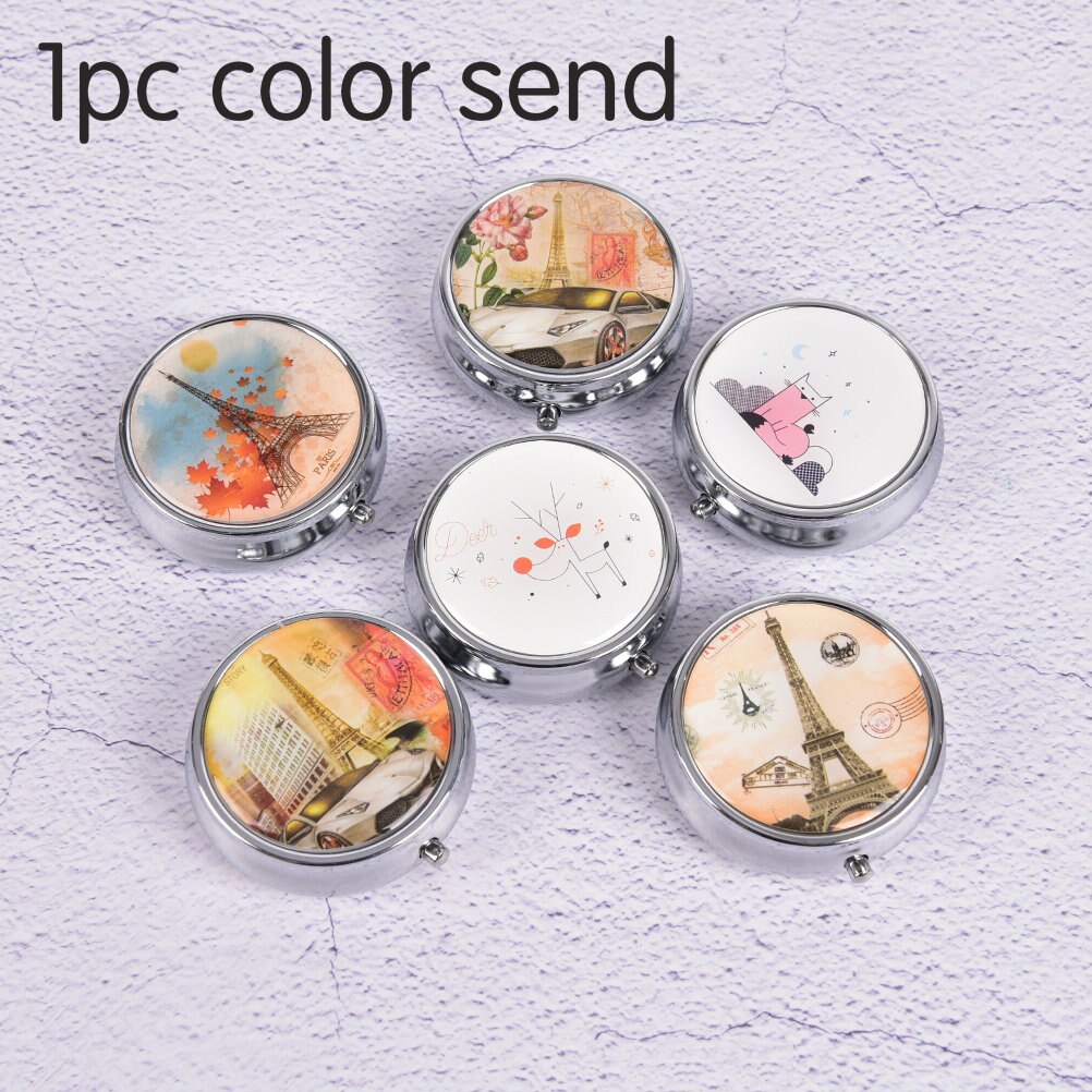 1PCS Portable Metal Round Flower Print Organizer Cute Compartment Pill Case Storage Tablet Container Medicine Box: Rose Red