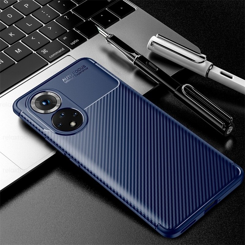 Honor50 caso de fibra carbono padrão telefone capa para honra 50 NTH-AN00 NTH-NX9 6.57 &#39;soft silicone macio à prova choque coque honer 50: For Honor 50 / Blue-02