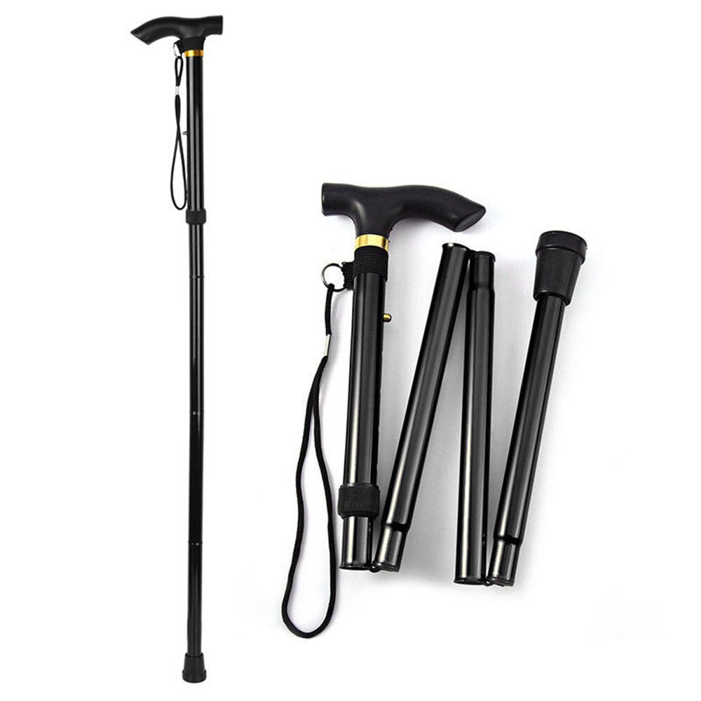 Folding Cane Walking Sticks Adjustable Aluminum Metal Walking Stick Folding Collapsible Travel Cane Black