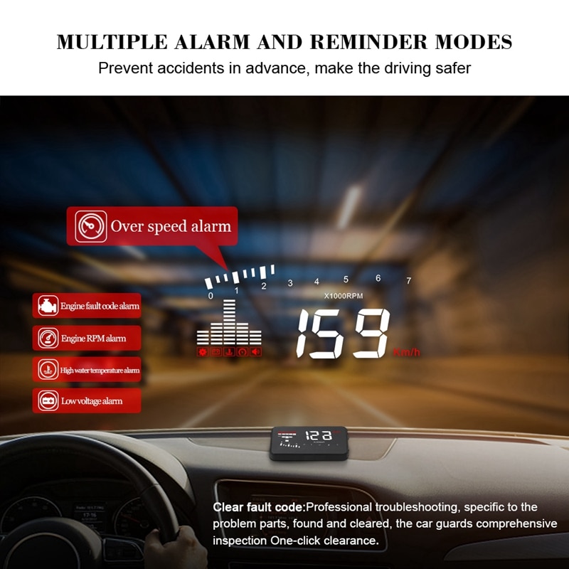 Auto voltaje electrónico alarma 3,5 Head-Up Display HUD coche OBD2 HUD de velocidad del coche para proyector Digital Speeeter X5