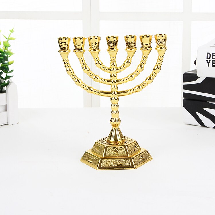 Israëlische Joodse Legering Zeven Licht Tafel Thuis Klassieke Ornamenten Christian Levert Party Gouden Lamp Stand