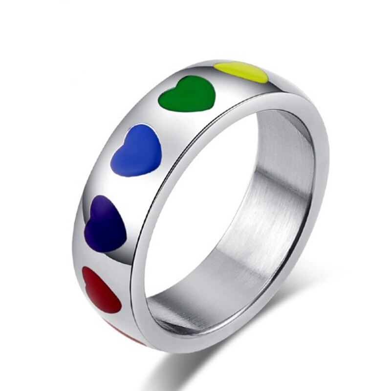 Rainbow Heart Finger Rings for Women Wedding Engagement Ring Jewelry Anel 6mm LGBT Pride Ring