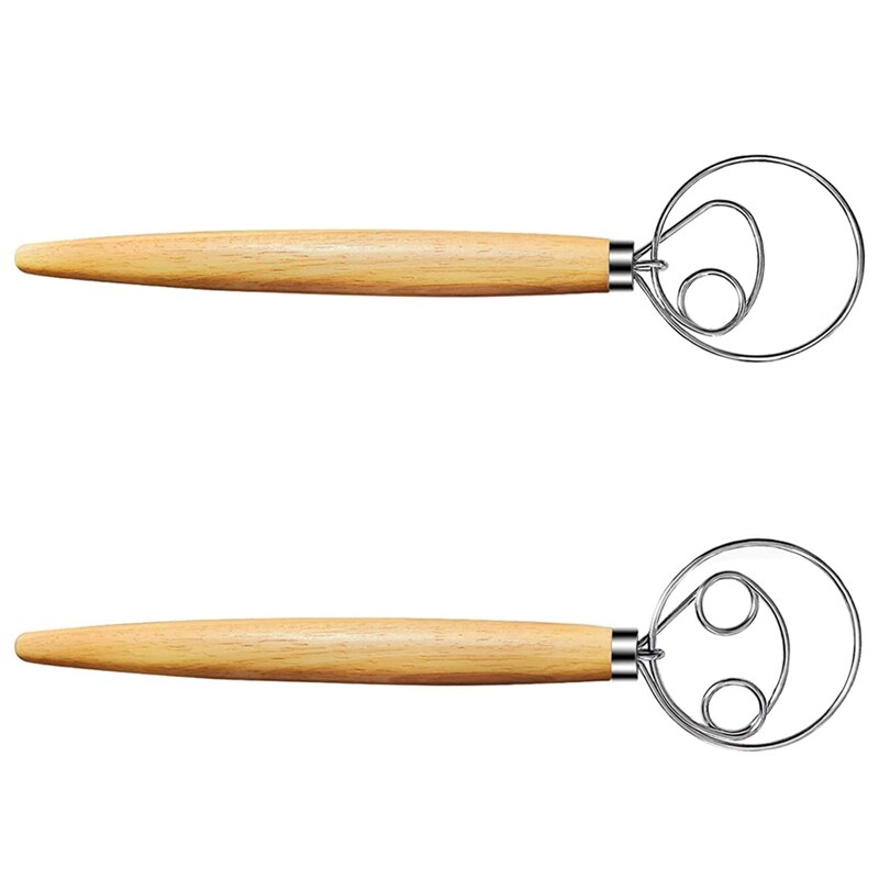 2Pcs Danish Dough Whisk, 13 Inch Stainless Steel Dutch Whisks, Wooden Danish Whisk, Whisk Kitchen Tool for Bread, Batter: Default Title
