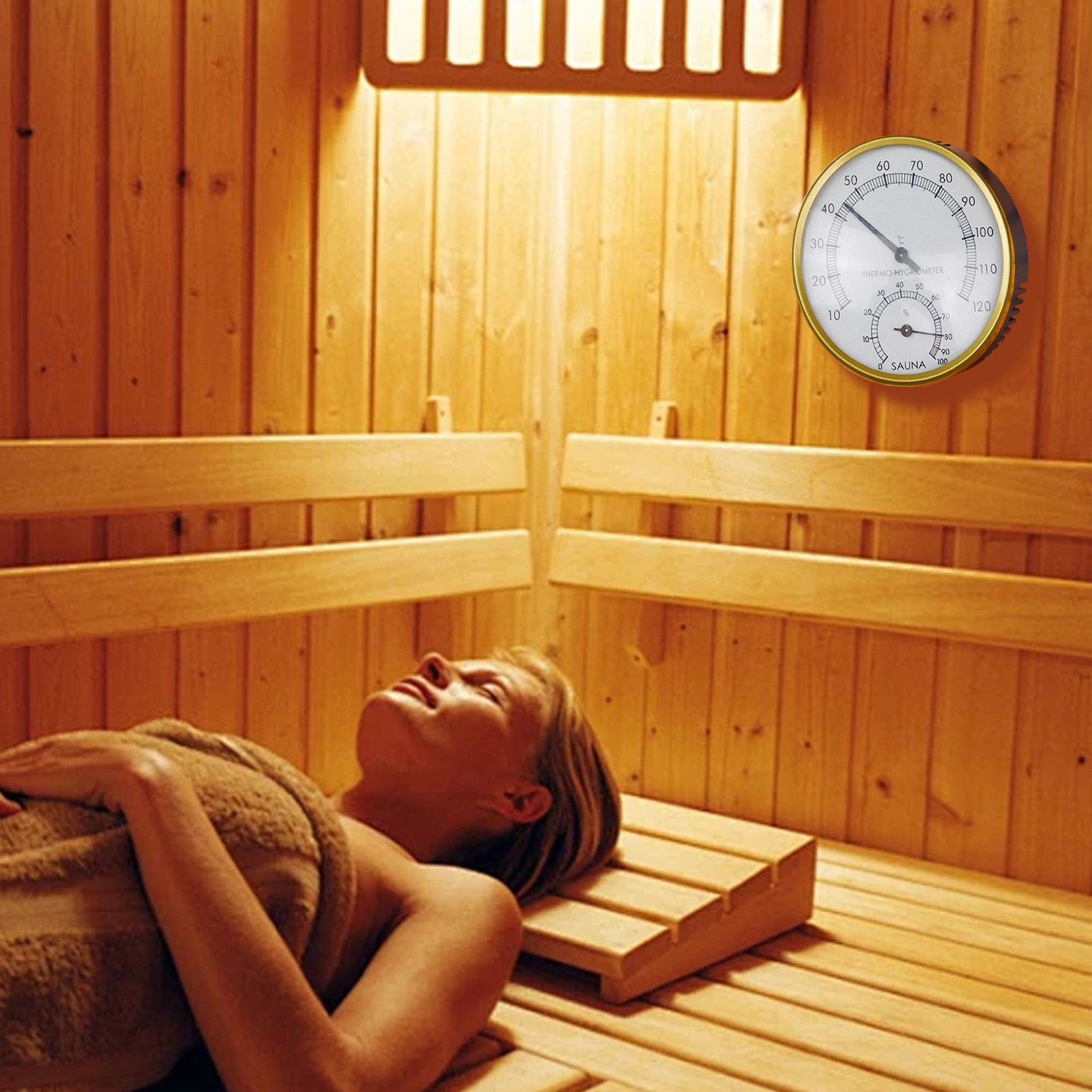 Termómetro de sauna Higrómetro Fahrenheit fácil de leer Probador de humedad de acero inoxidable de precisión para habitación de hotel