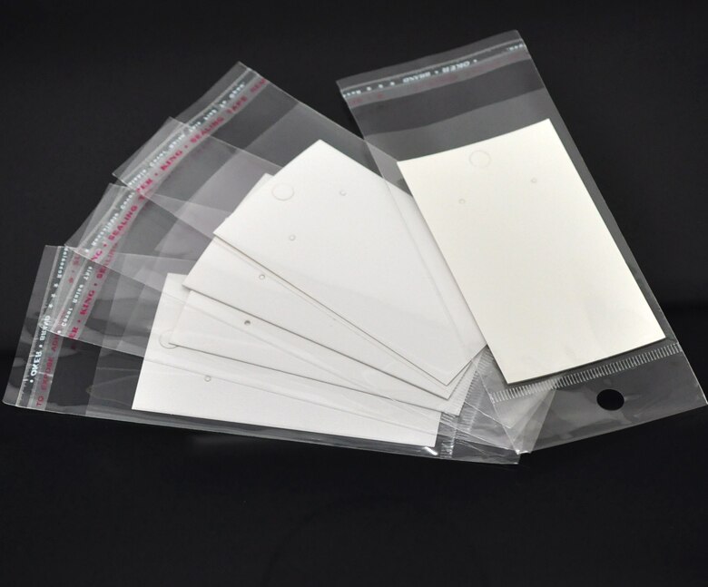 100pcs White Rectangle Cards With Opp Bag For Earrings Display Pack Earring Display Cards Self Adhesive Bags