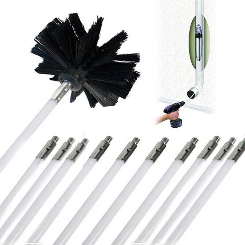 Nylon Brush With 12PCS Long Handle Chimny Kettle House Cleaner Rotary Fireplace Inner Wall Cleaning Bursh Kitchen Cleaning Tools