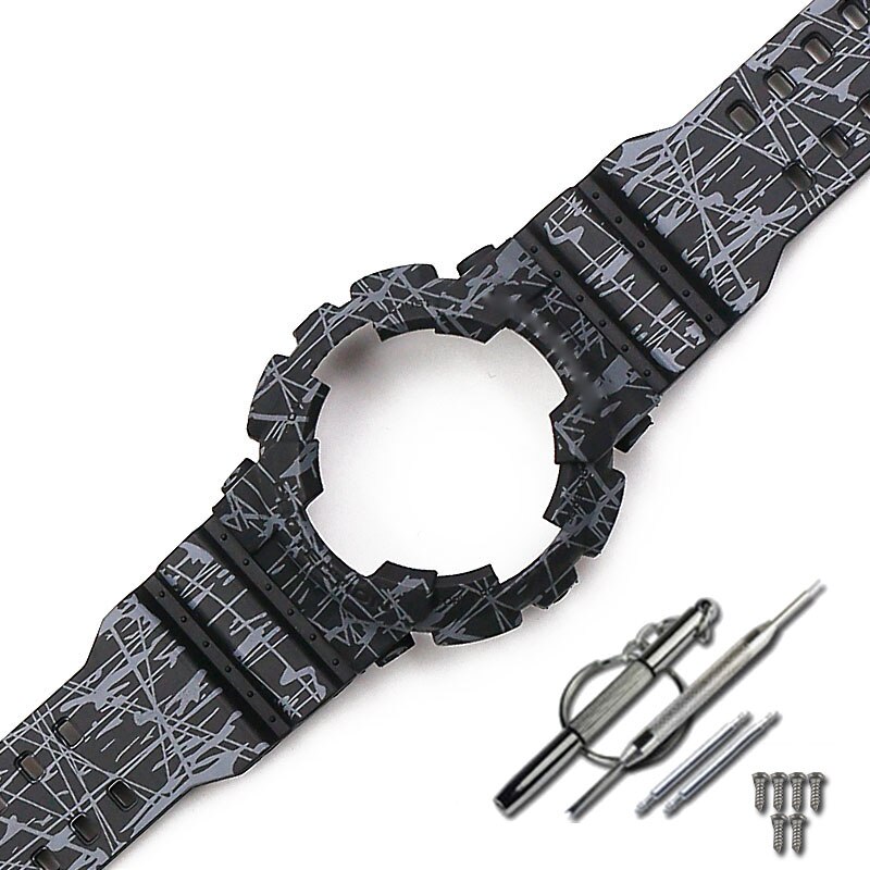 Camouflage résine bracelet montre pour hommes accessoires broche boucle sangle étui pour Casio CASIO G-SHOCK GD120GD100GA110GA100 hommes bracelet de montre: Black crack