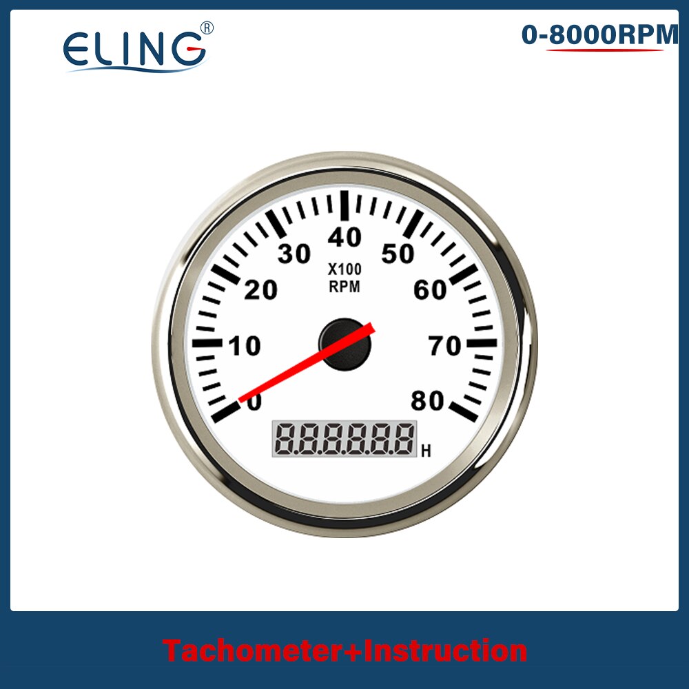 ELING Universal- 3-8K RPM Tachometer Umdrehung Zähler Tacho Messgerät mit Stunde Meter 85mm Benzin Diesel- 12V 24V verrotten Hintergrundbeleuchtung: 8K-WS