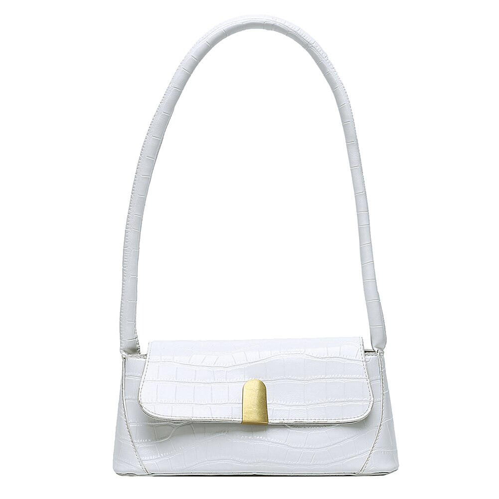 Mønster kvinner skulder veske solid pu lær casual clutch tote bag dame skulder veske håndvesker: Hvit