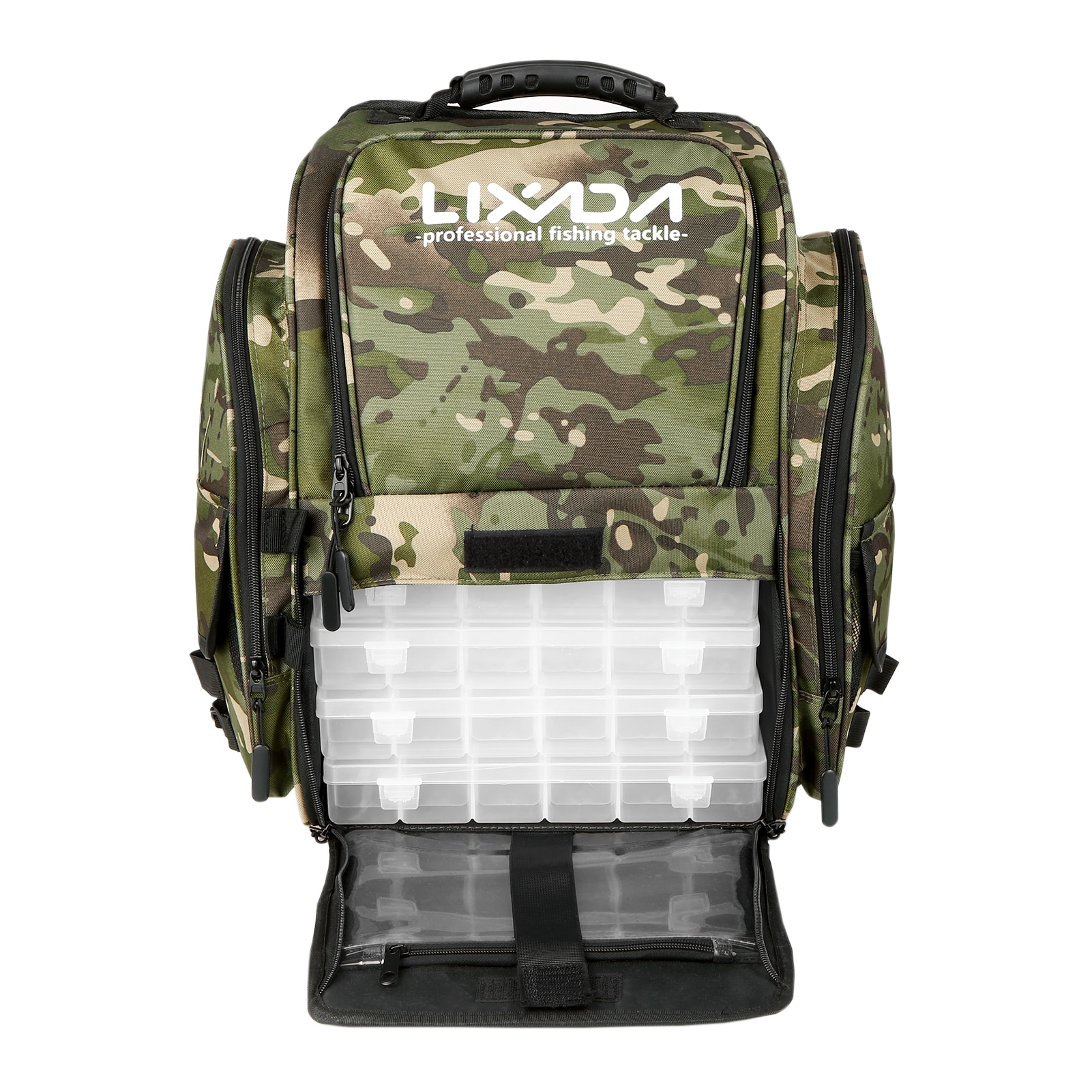 Lixada Fishing Tackle Backpack with 4 Trays Large Tackle Storage Bag with Rain Cover Outdoor Shoulder Backpack Fishing Gear Bag