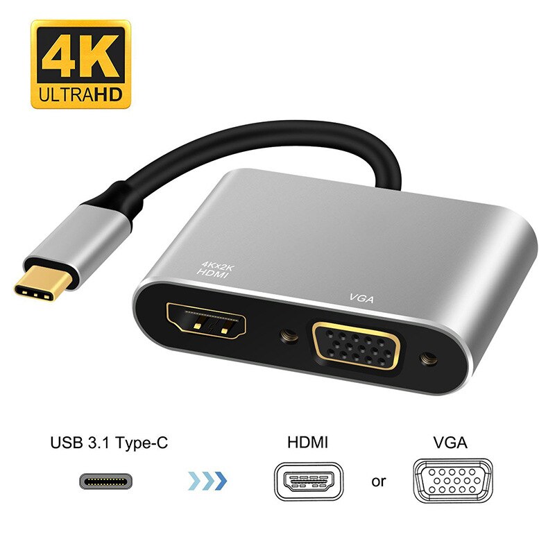 USB 3.1 Type-C to HDMI VGA 1080P 4K 1080P Video Adapter USB C HUB Converter for Laptop MacBook Projector TV