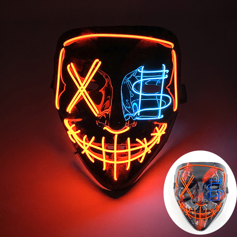 Masque facial effrayant et brillant pour Halloween, couleurs mélangées sans fil, masque de Purge LED lumineux, masque lumineux d'horreur, accessoires de Cosplay pour adultes, Costume: Bourgogne
