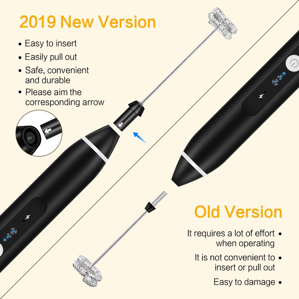 Batidor eléctrico de café, máquina de leche recargable, Espumador, Espumador, batidor de huevos con carga USB, batidora manual ajustable de 3 velocidades