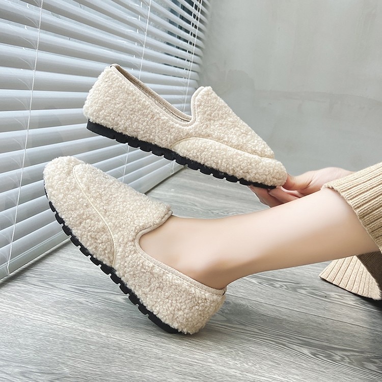 Vinter kvinnor loafers lamm ull skor kvinna lägenheter slip on skor päls bigh varm dam skor svart brun båt sko 8556l