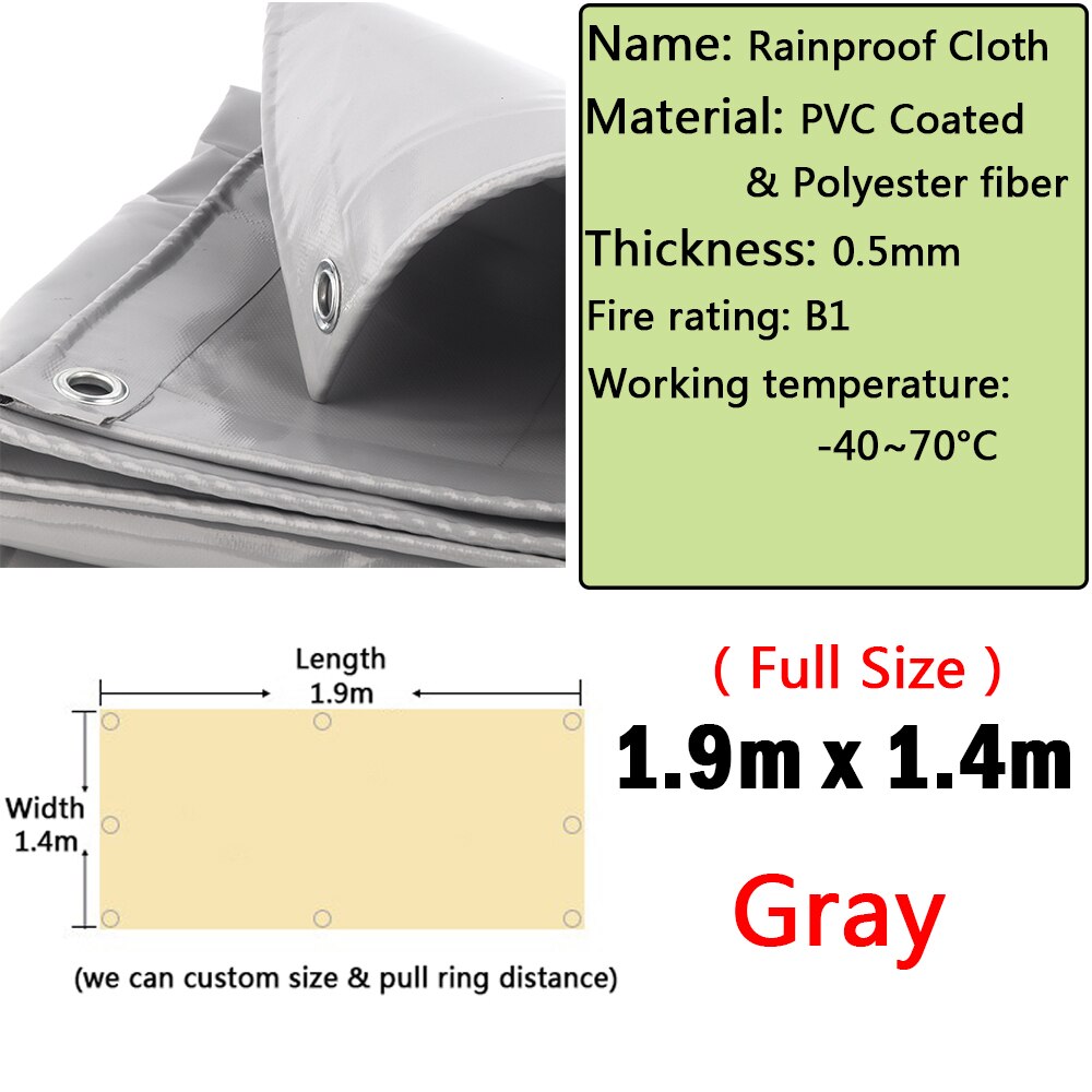 600GSM Rainproof Cloth PVC Coated Tarpaulin Outdoor Pavilion Waterproof Cloth Garden Awning Shade Sail Car Shed Rainproof Cloth: Gray 1.9x1.4m
