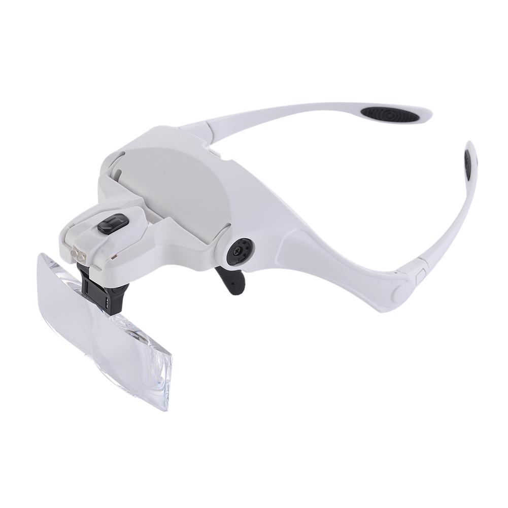 Verstelbare 2 LED Verlichting Eyewear Vergrootglas Vergrootglas Bril 5 Lens Loupe Hoofdband met Lamp 1.0X-3.5X Voor Sieraden Reparatie gereedschap
